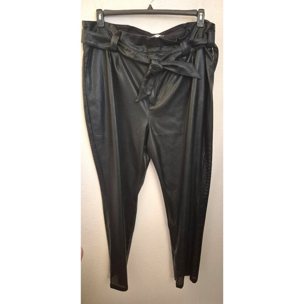 Good American Black Faux Leather Perforated Tapered Leg Pants, Pockets Sz 18 NWT